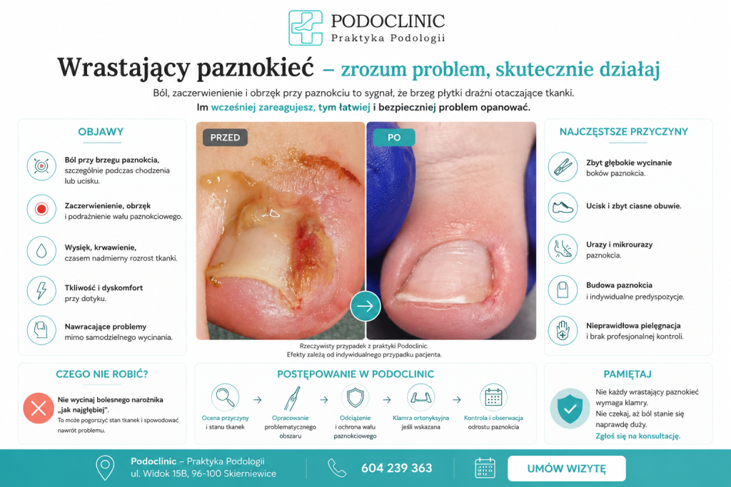 Wrastający paznokieć -podolog Skierniewic